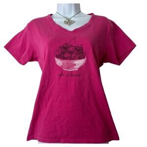 Life is Good Cherries Pink Vneck Crusher Baby Tee sz M Outdoors Feminine y2k